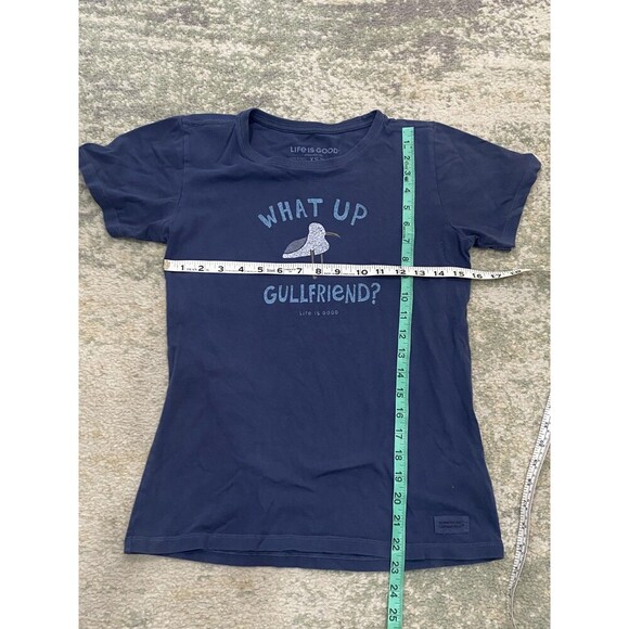 Life is Good Womens Crusher Tee Blue "What Up Gullfriend" Size XS Preowned - Picture 3 of 5